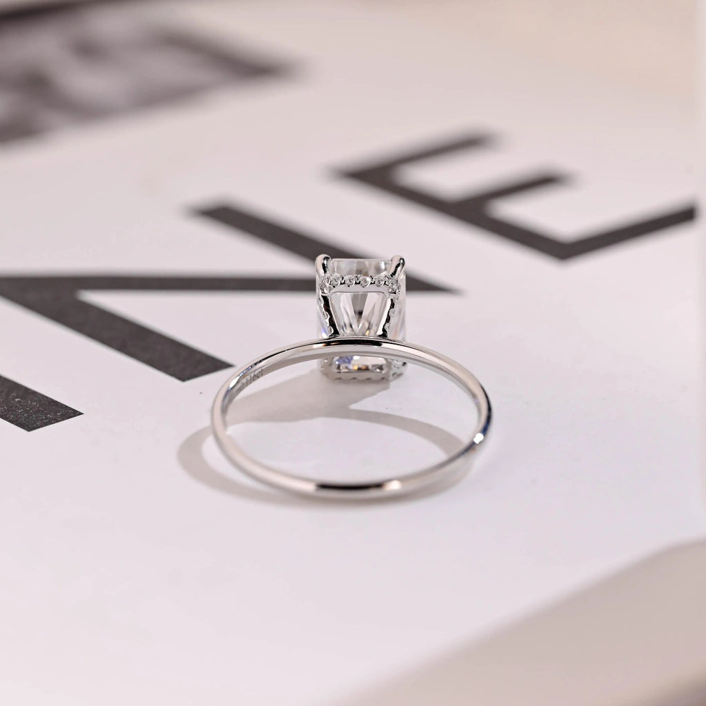 Radiant Diamond Engagement Ring, Solid Gold Hidden Halo Promise Ring, Anniversary Gift for Her