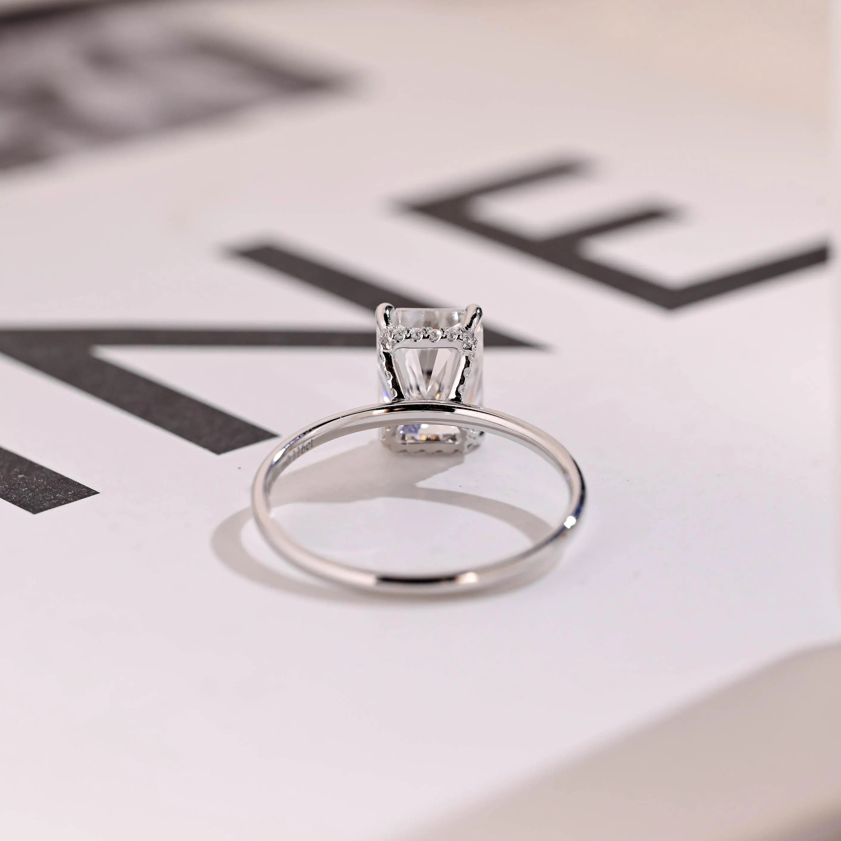Radiant Diamond Engagement Ring, Solid Gold Hidden Halo Promise Ring, Anniversary Gift for Her