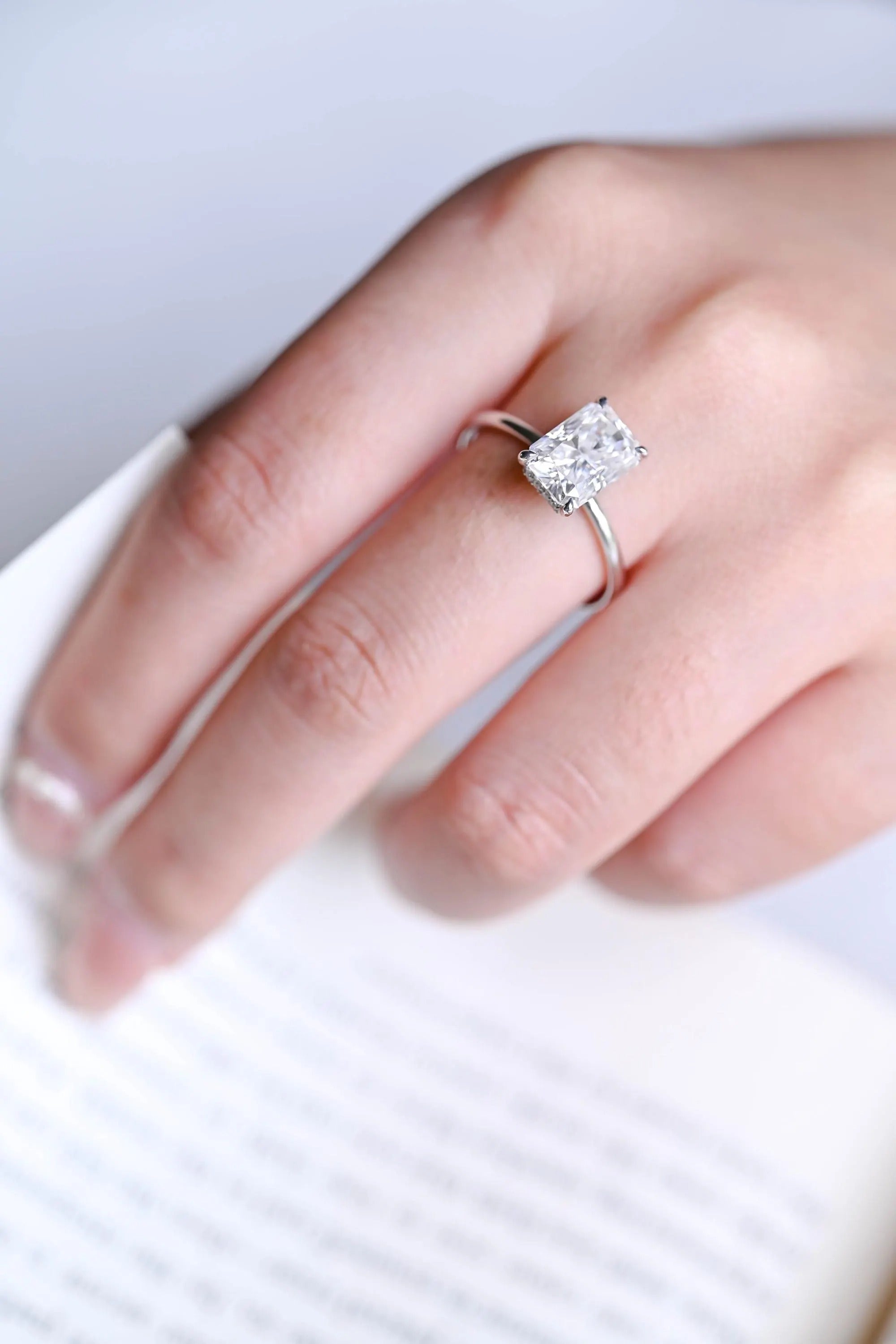 Radiant Diamond Engagement Ring, Solid Gold Hidden Halo Promise Ring, Anniversary Gift for Her