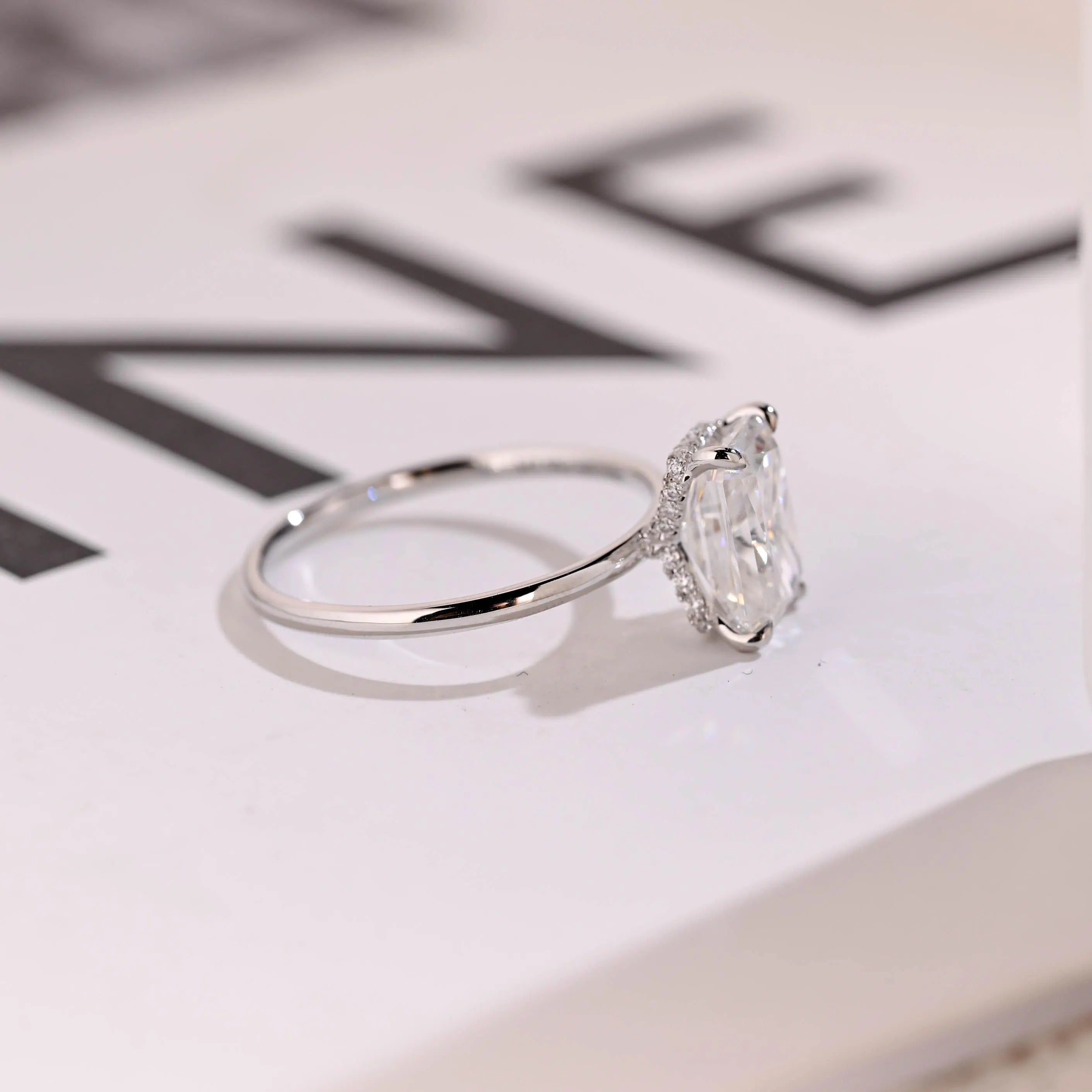 Radiant Diamond Engagement Ring, Solid Gold Hidden Halo Promise Ring, Anniversary Gift for Her
