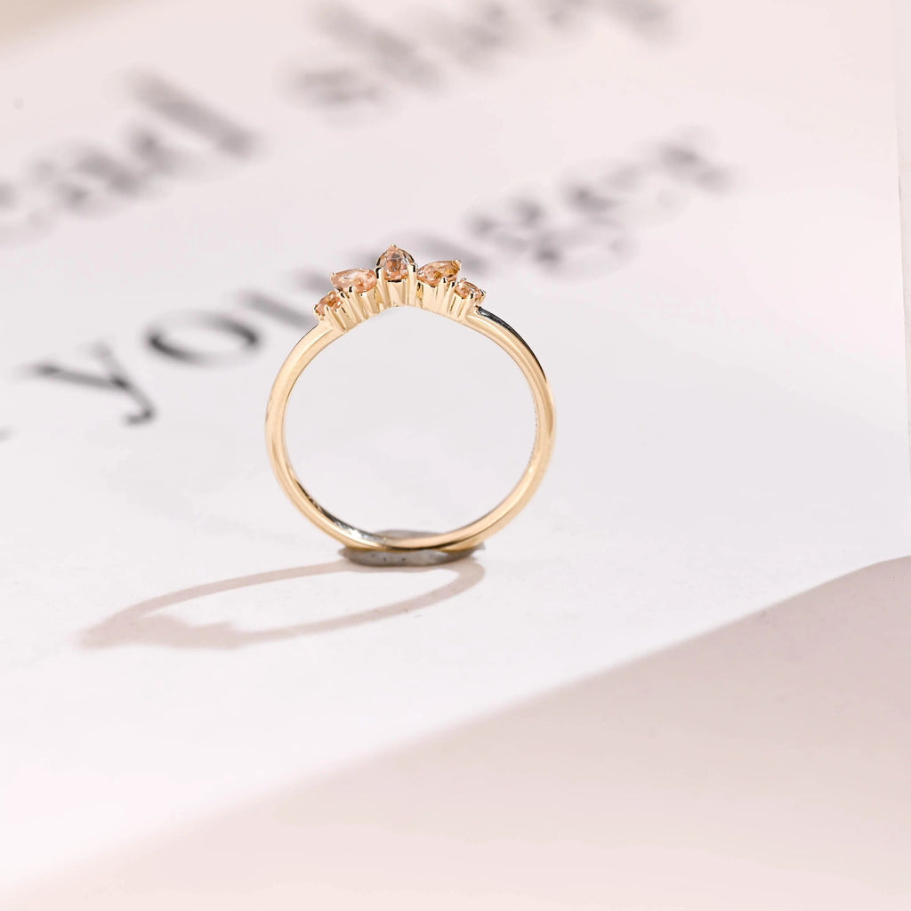 Solid Gold Crown Ring with Peach Lab Sapphire Gemstones