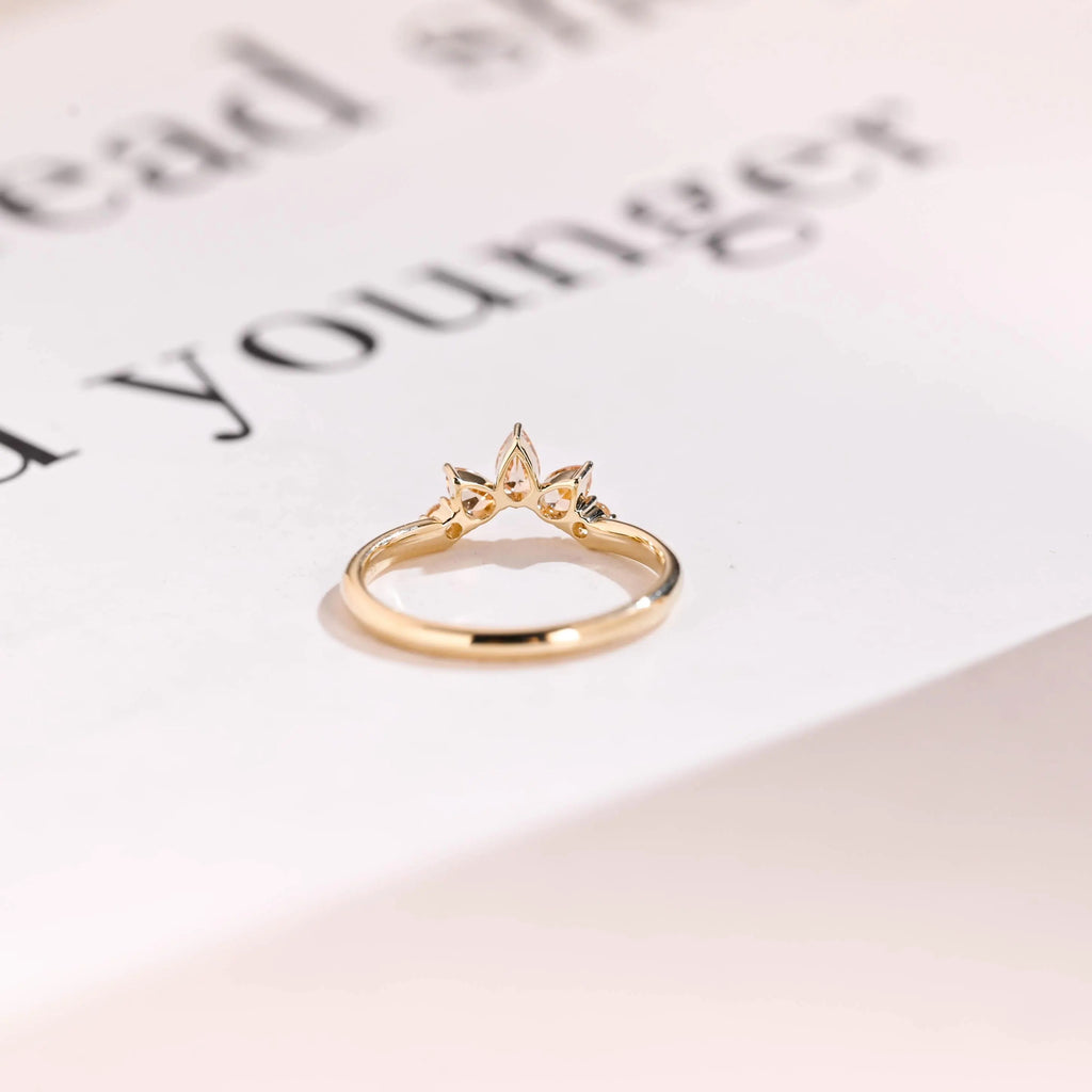 Solid Gold Crown Ring with Peach Lab Sapphire Gemstones
