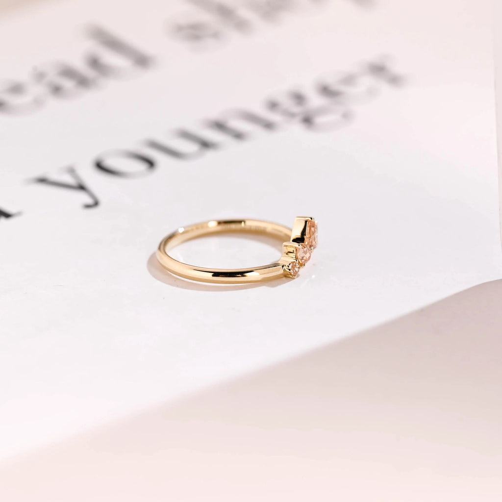 Solid Gold Crown Ring with Peach Lab Sapphire Gemstones