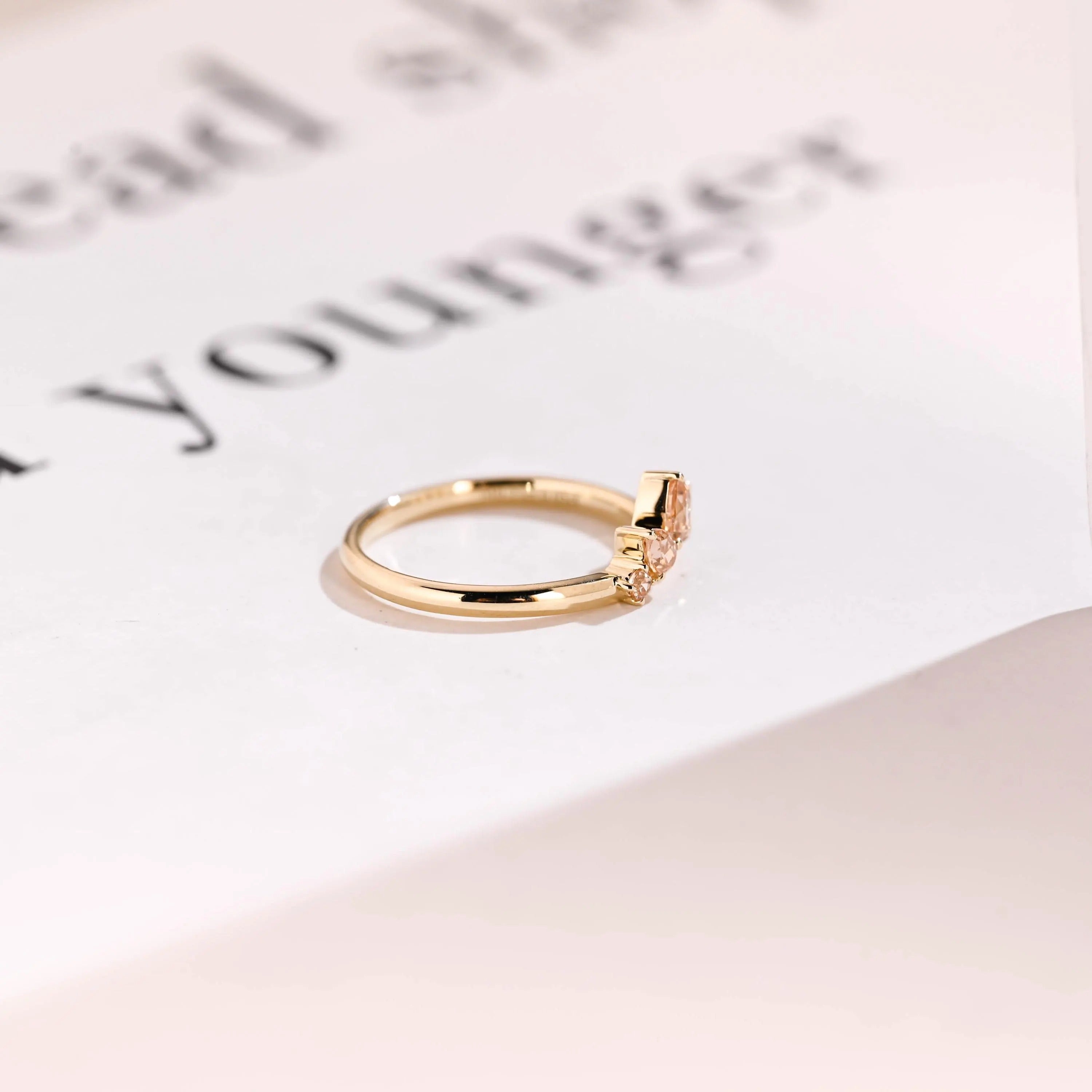 Solid Gold Crown Ring with Peach Lab Sapphire Gemstones