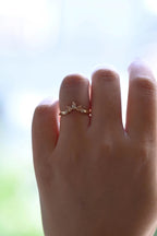Solid Gold Crown Ring with Peach Lab Sapphire Gemstones