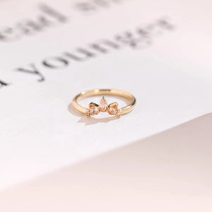 Solid Gold Crown Ring with Peach Lab Sapphire Gemstones