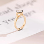 2.5mm Wide Band Solid Gold Asscher Cut Moissanite Engagement Ring, Gift for Her