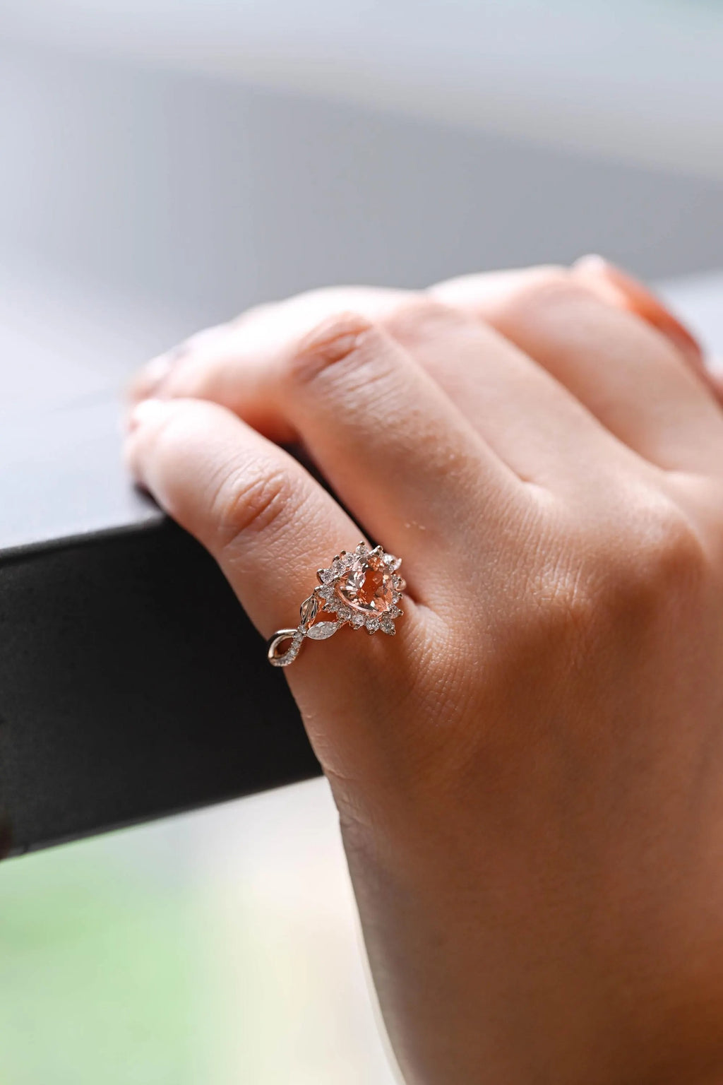Solid Gold Heart Cut Pink Moissanite Sapphire Engagement Ring