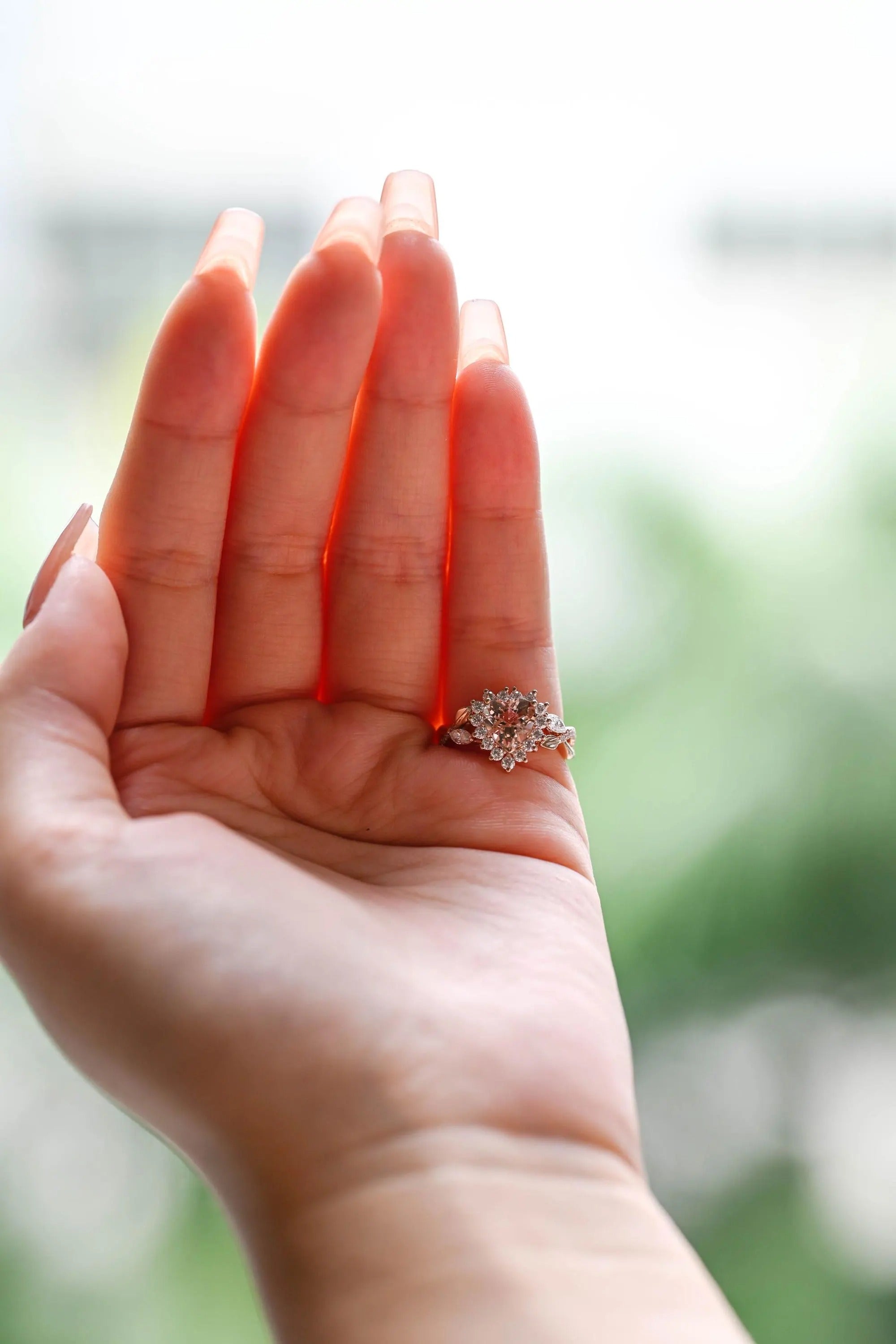 Solid Gold Heart Cut Pink Moissanite Sapphire Engagement Ring