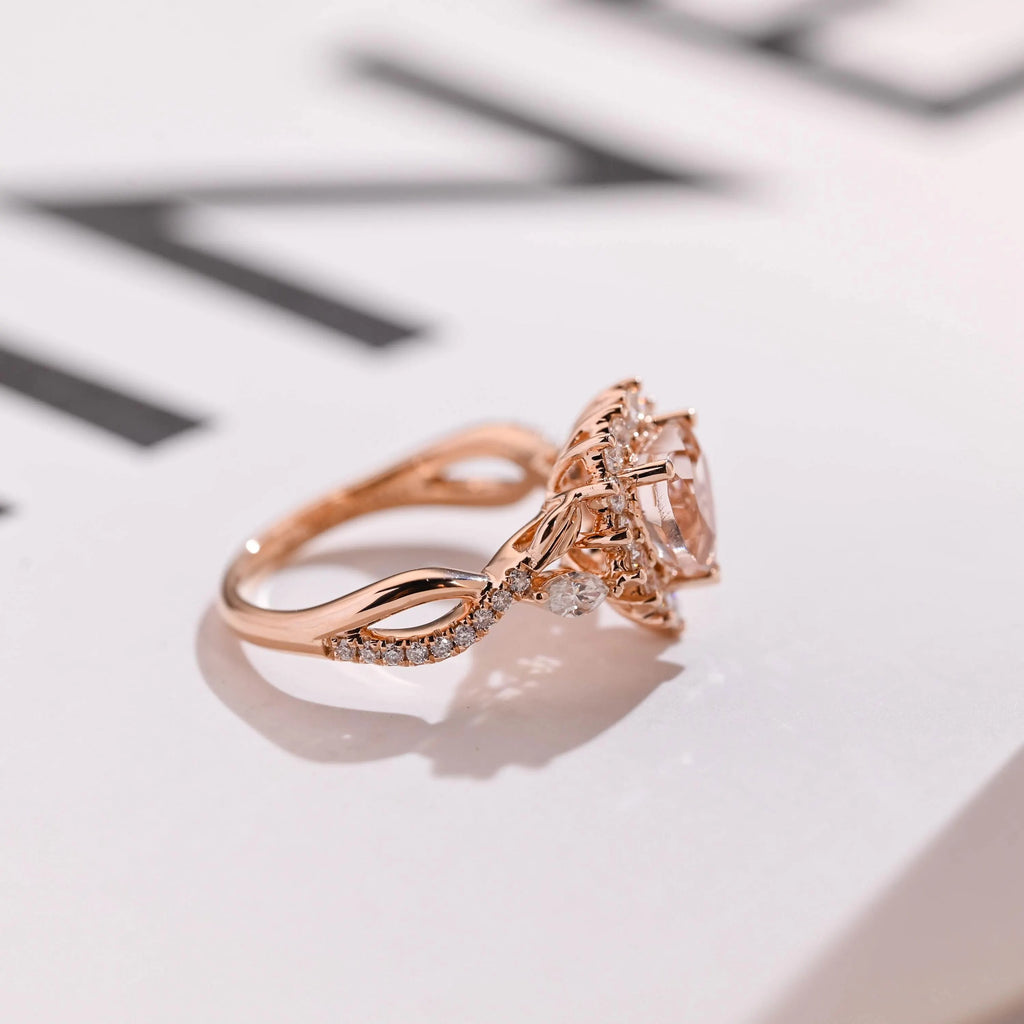 Solid Gold Heart Cut Pink Moissanite Sapphire Engagement Ring