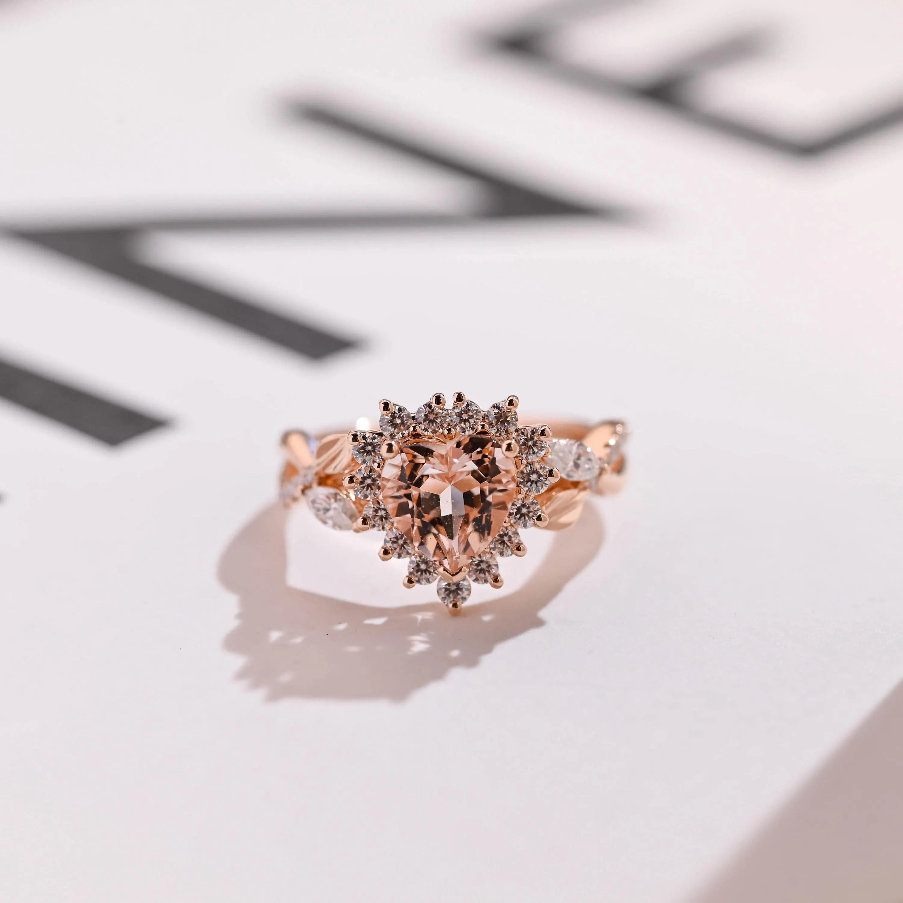 Solid Gold Heart Cut Pink Moissanite Sapphire Engagement Ring Main image