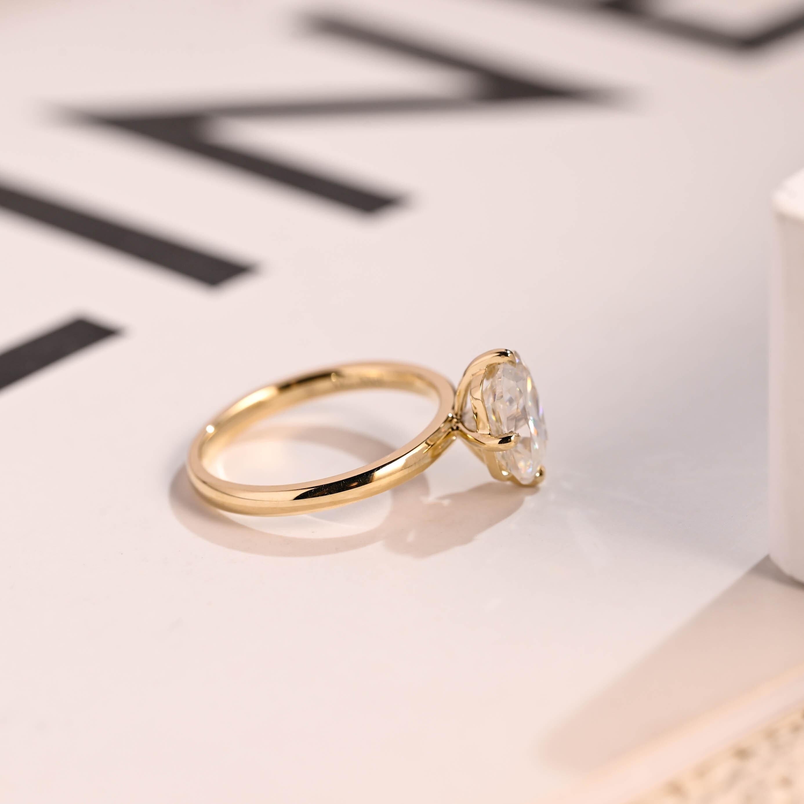 Solid Gold Old European Elongated Cushion Moissanite Engagement Ring, Promise Ring