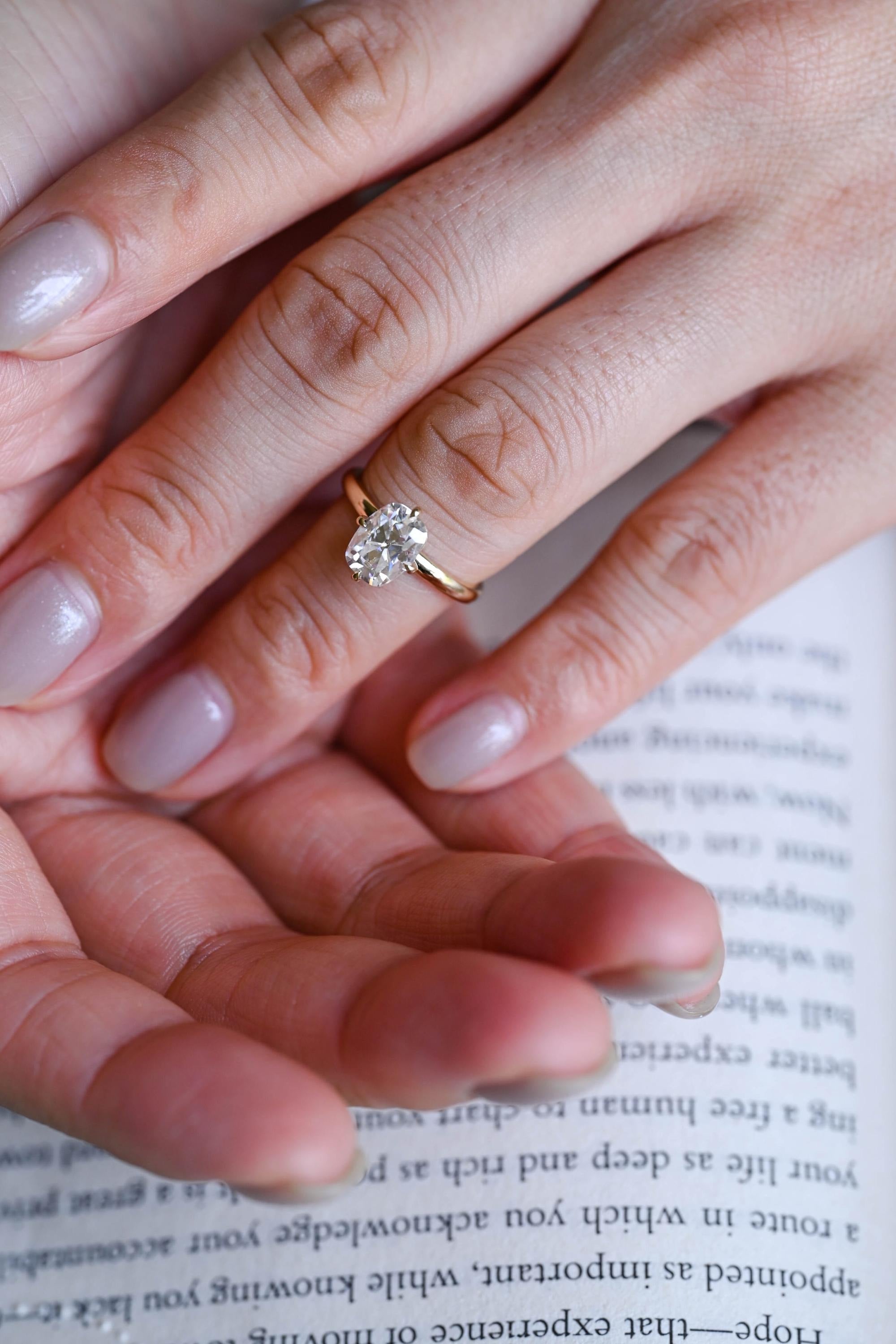 Solid Gold Old European Elongated Cushion Moissanite Engagement Ring, Promise Ring