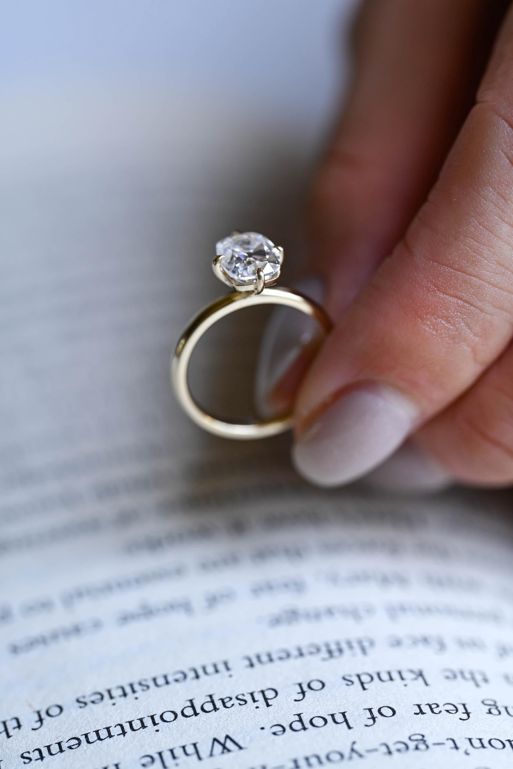 Solid Gold Old European Elongated Cushion Moissanite Engagement Ring, Promise Ring