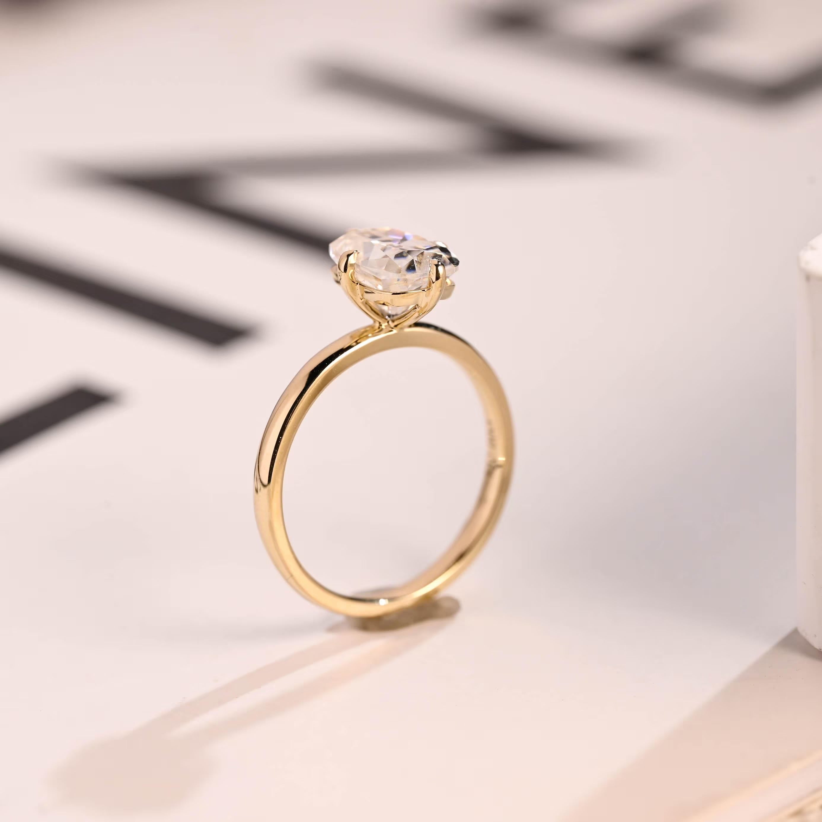 Solid Gold Old European Elongated Cushion Moissanite Engagement Ring, Promise Ring