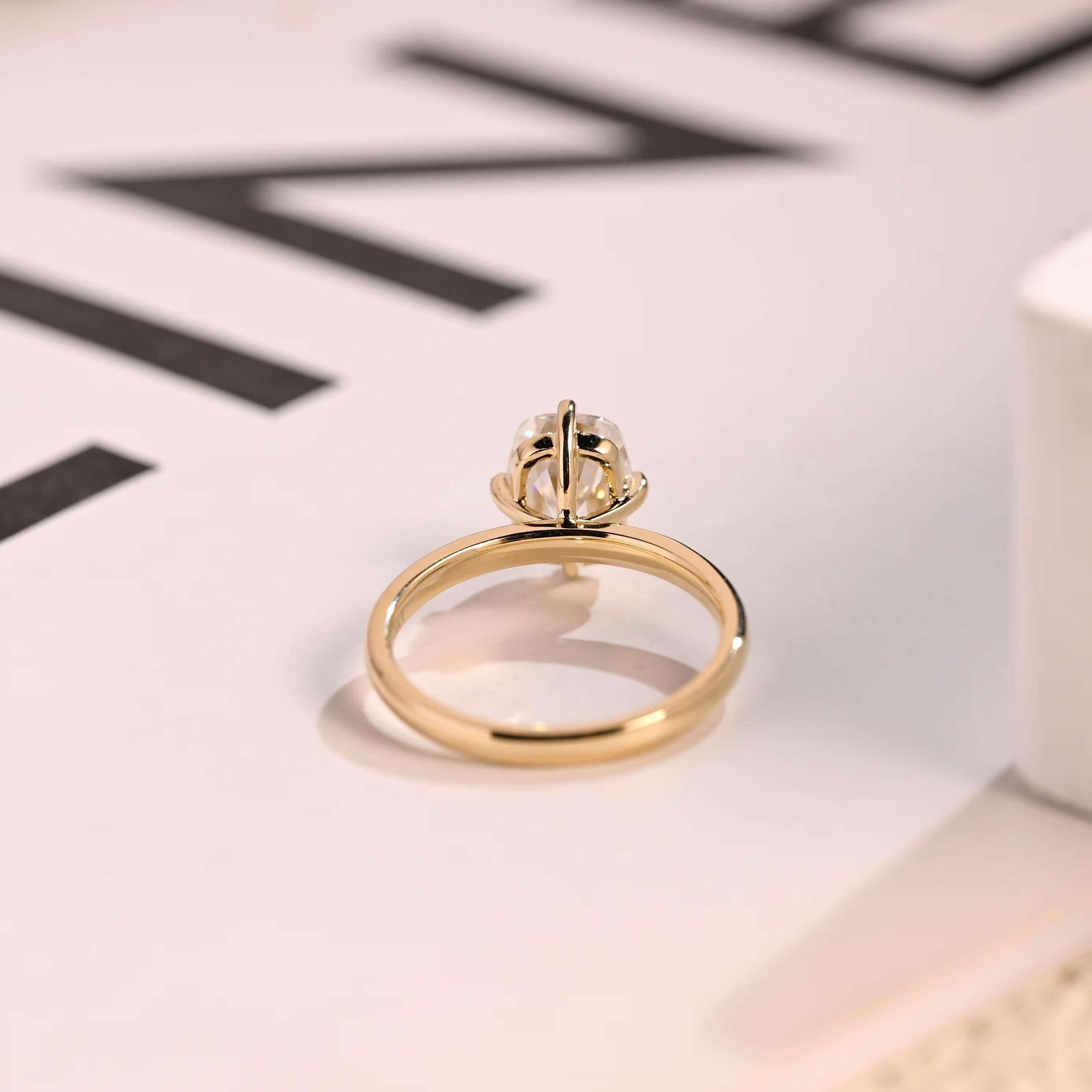 Solid Gold Old European Elongated Cushion Moissanite Engagement Ring, Promise Ring