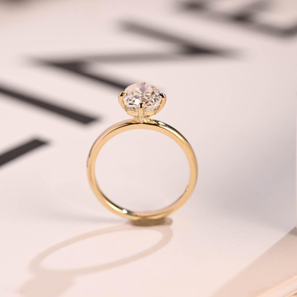 Solid Gold Old European Elongated Cushion Moissanite Engagement Ring, Promise Ring
