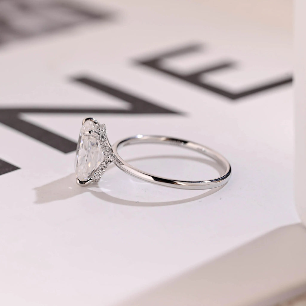 Radiant Diamond Engagement Ring, Solid Gold Hidden Halo Promise Ring, Anniversary Gift for Her