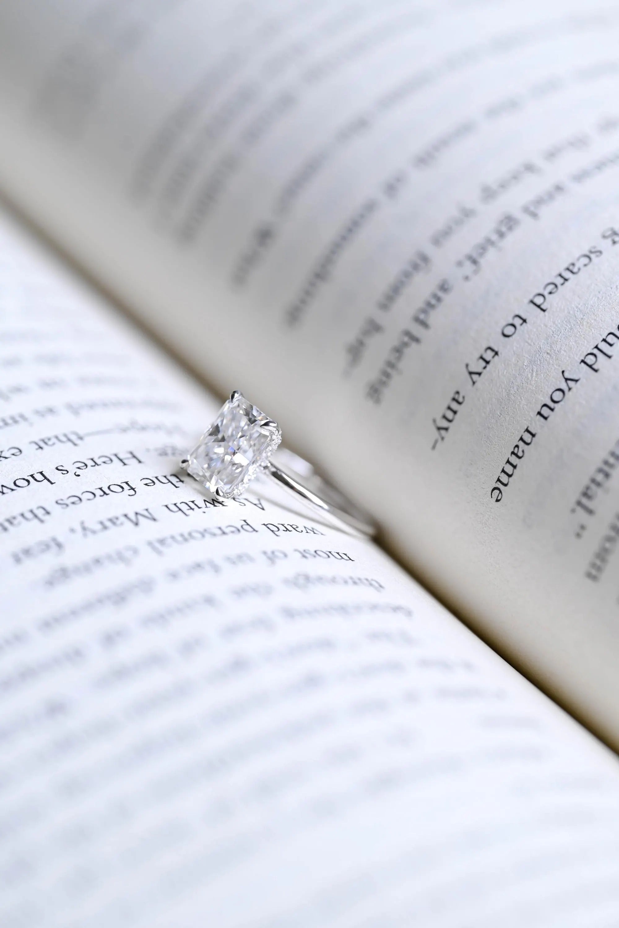 Radiant Diamond Engagement Ring, Solid Gold Hidden Halo Promise Ring, Anniversary Gift for Her