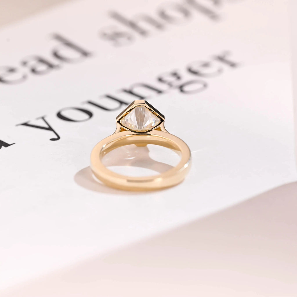 2.5mm Wide Band Solid Gold Asscher Cut Moissanite Engagement Ring, Gift for Her