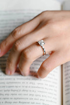 Solid Gold Asscher Cut Moissanite Engagement Ring with Hidden Halo