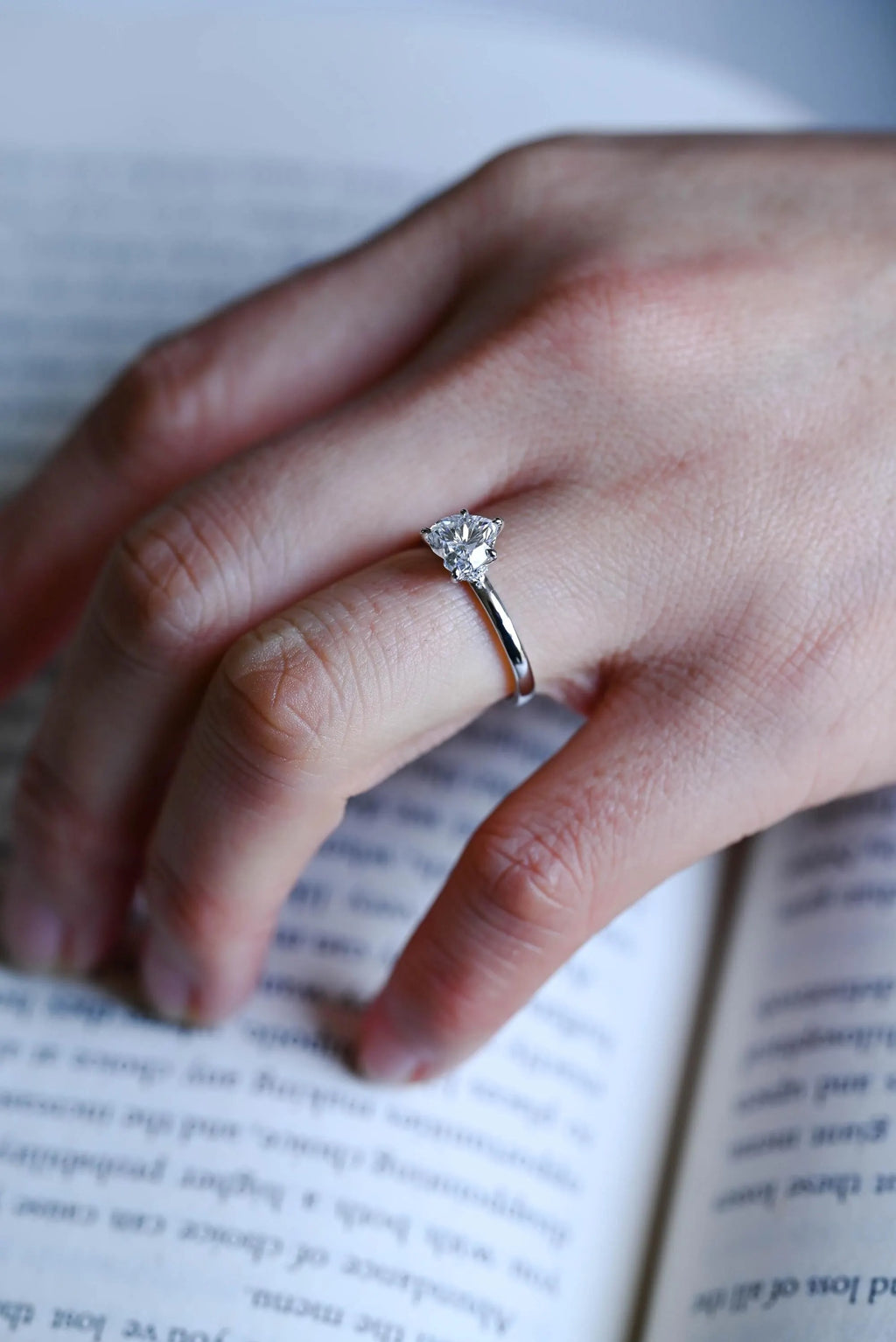 Solid Gold Heart Cut Moissanite Engagement Ring with Hidden Halo