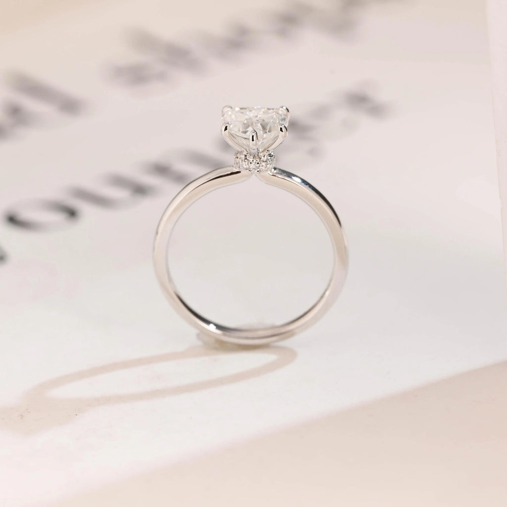Solid Gold Heart Cut Moissanite Engagement Ring with Hidden Halo