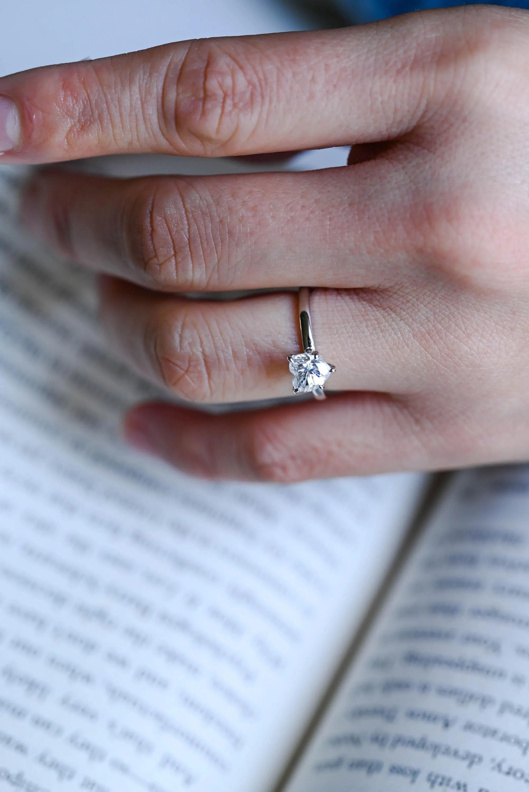 Solid Gold Heart Cut Moissanite Engagement Ring with Hidden Halo