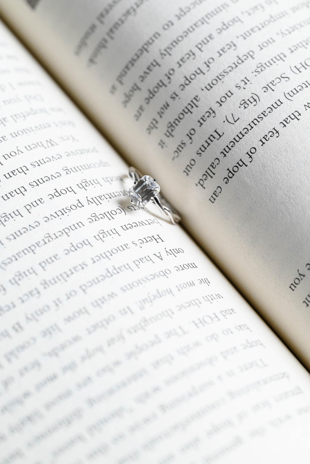Solid Gold Emerald Cut Moissanite Engagement Ring, Twisted Band Promise Ring