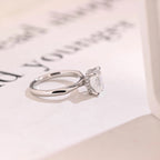 Solid Gold Emerald Cut Moissanite Engagement Ring with Hidden Halo, Promise Ring