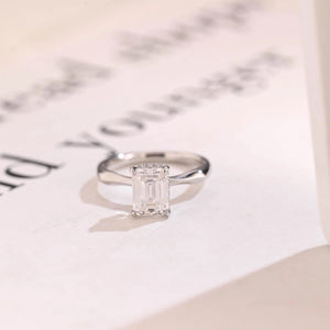 Solid Gold Emerald Cut Moissanite Engagement Ring with Hidden Halo, Promise Ring