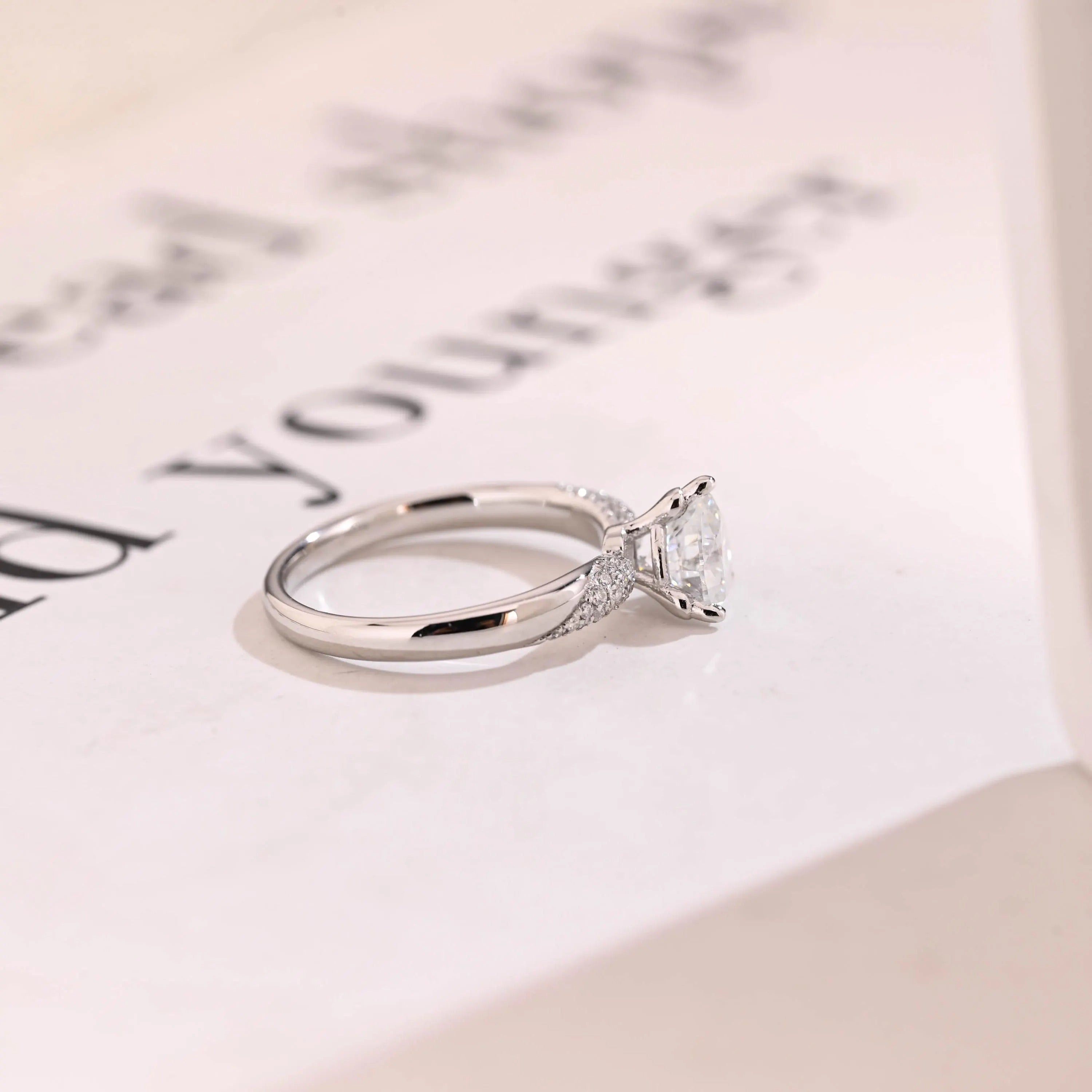 Solid Gold Heart Cut Moissanite Engagement Ring, Half Eternity Promise Ring
