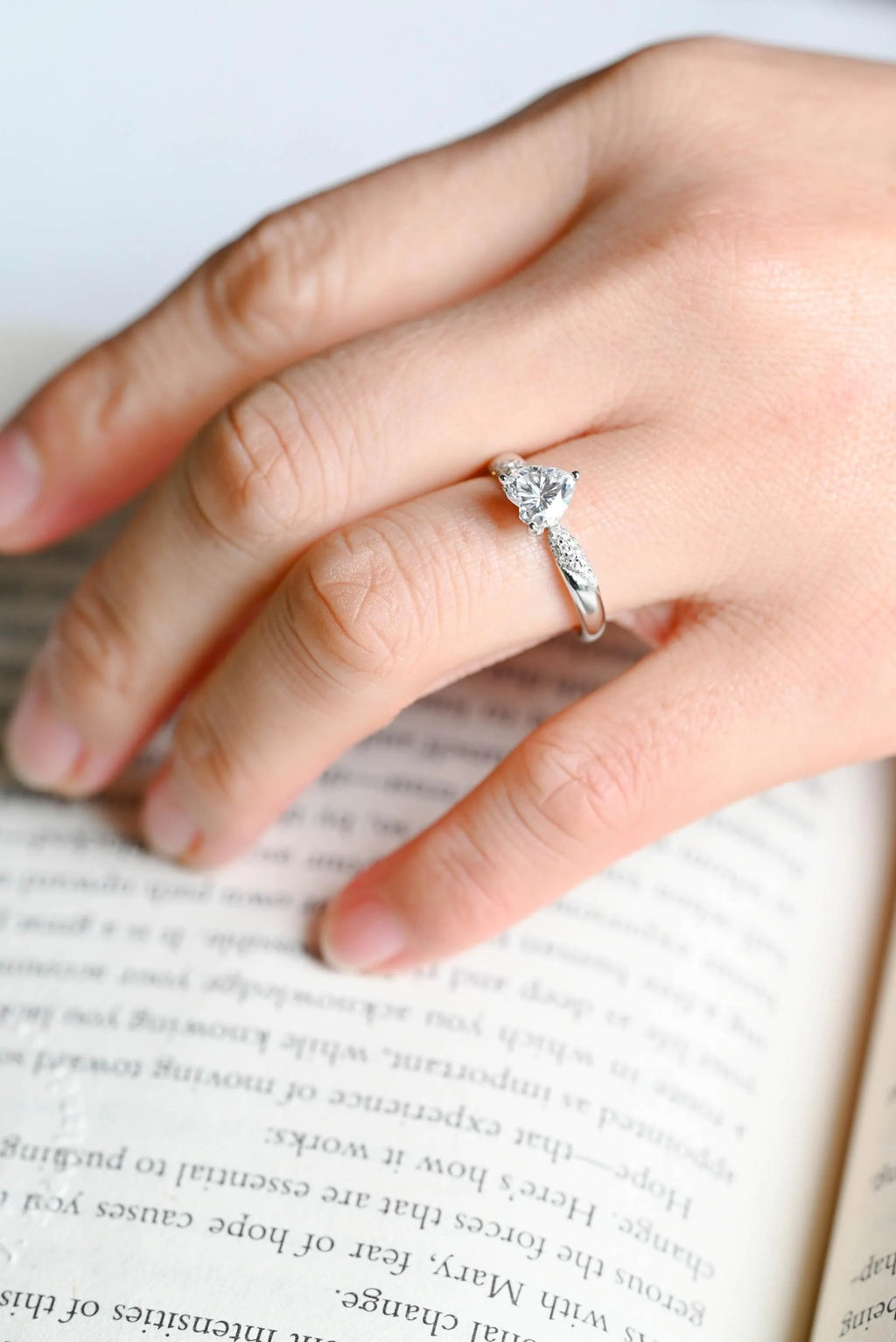 Solid Gold Heart Cut Moissanite Engagement Ring, Half Eternity Promise Ring