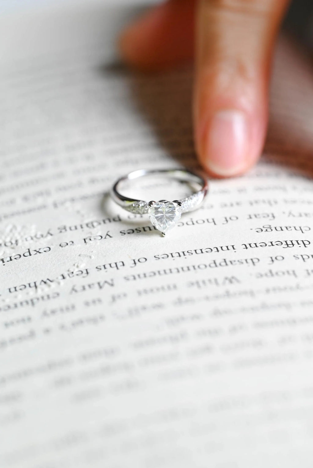 Solid Gold Heart Cut Moissanite Engagement Ring, Half Eternity Promise Ring