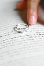 Solid Gold Heart Cut Moissanite Engagement Ring, Half Eternity Promise Ring