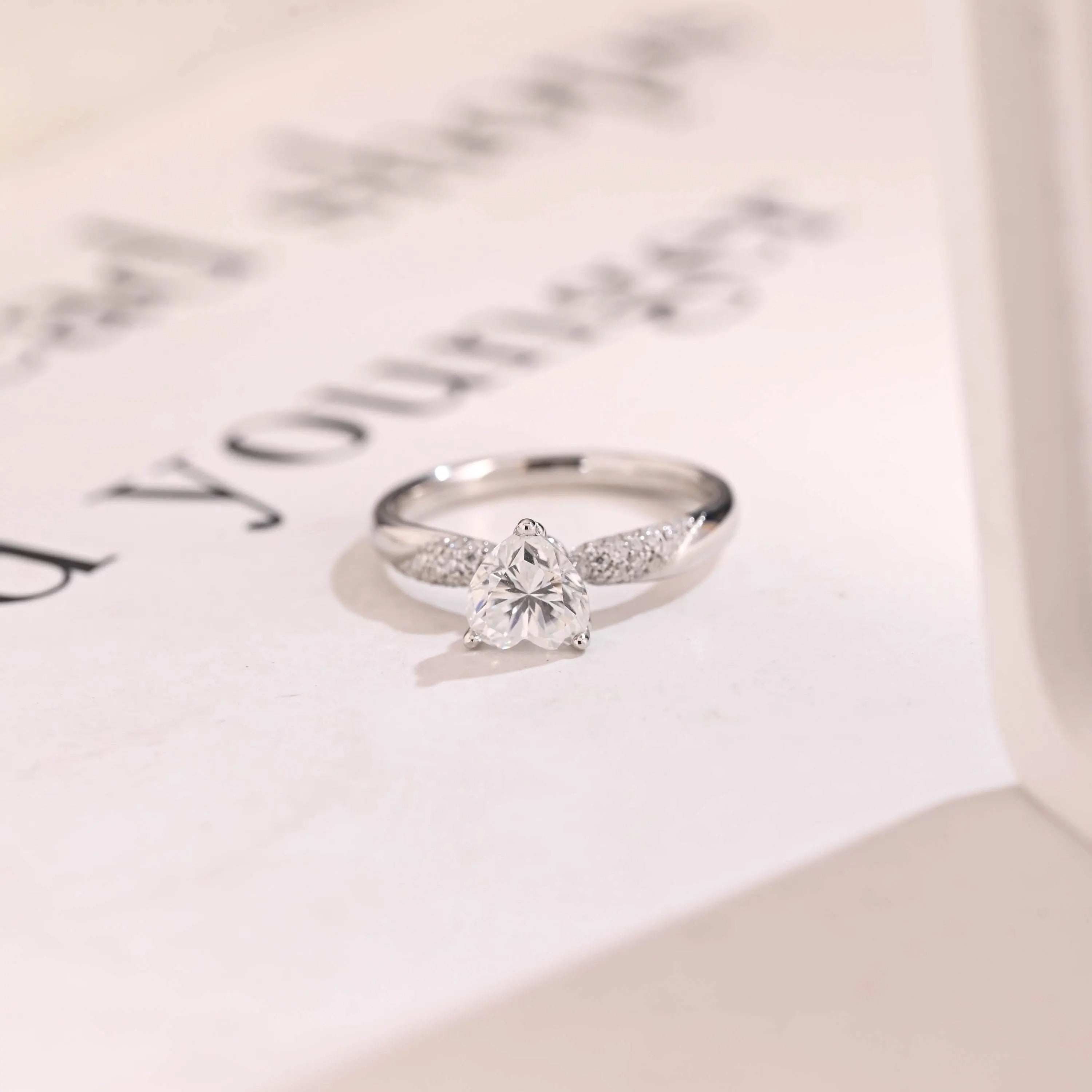 Solid Gold Heart Cut Moissanite Engagement Ring, Half Eternity Promise Ring Main image