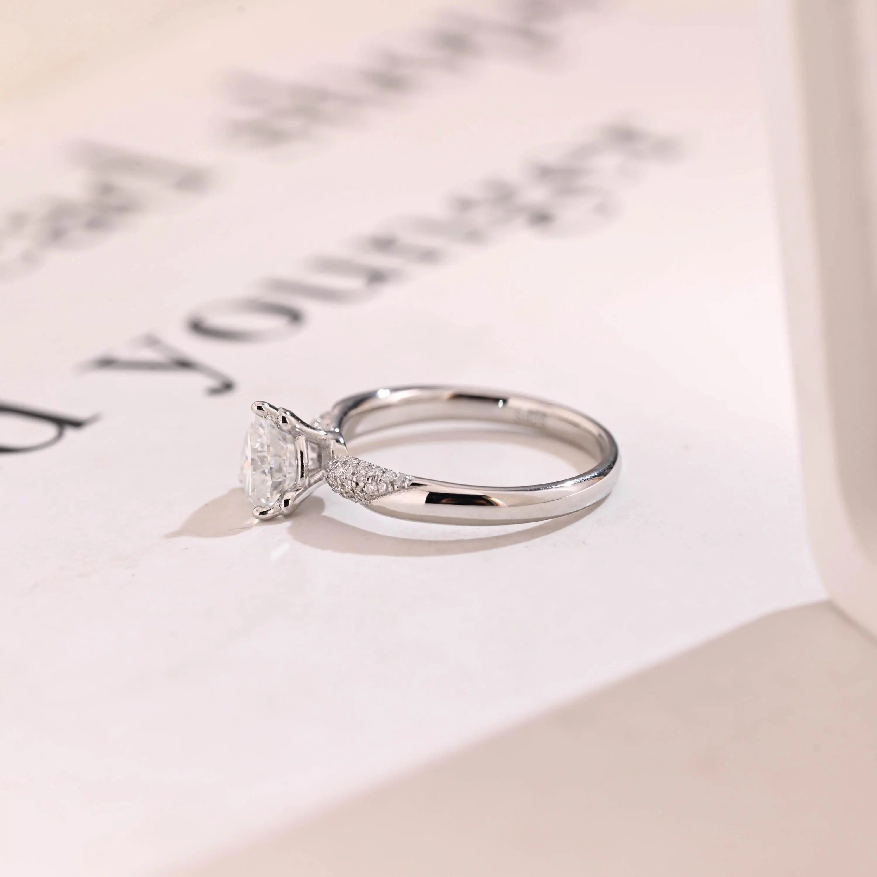 Solid Gold Heart Cut Moissanite Engagement Ring, Half Eternity Promise Ring