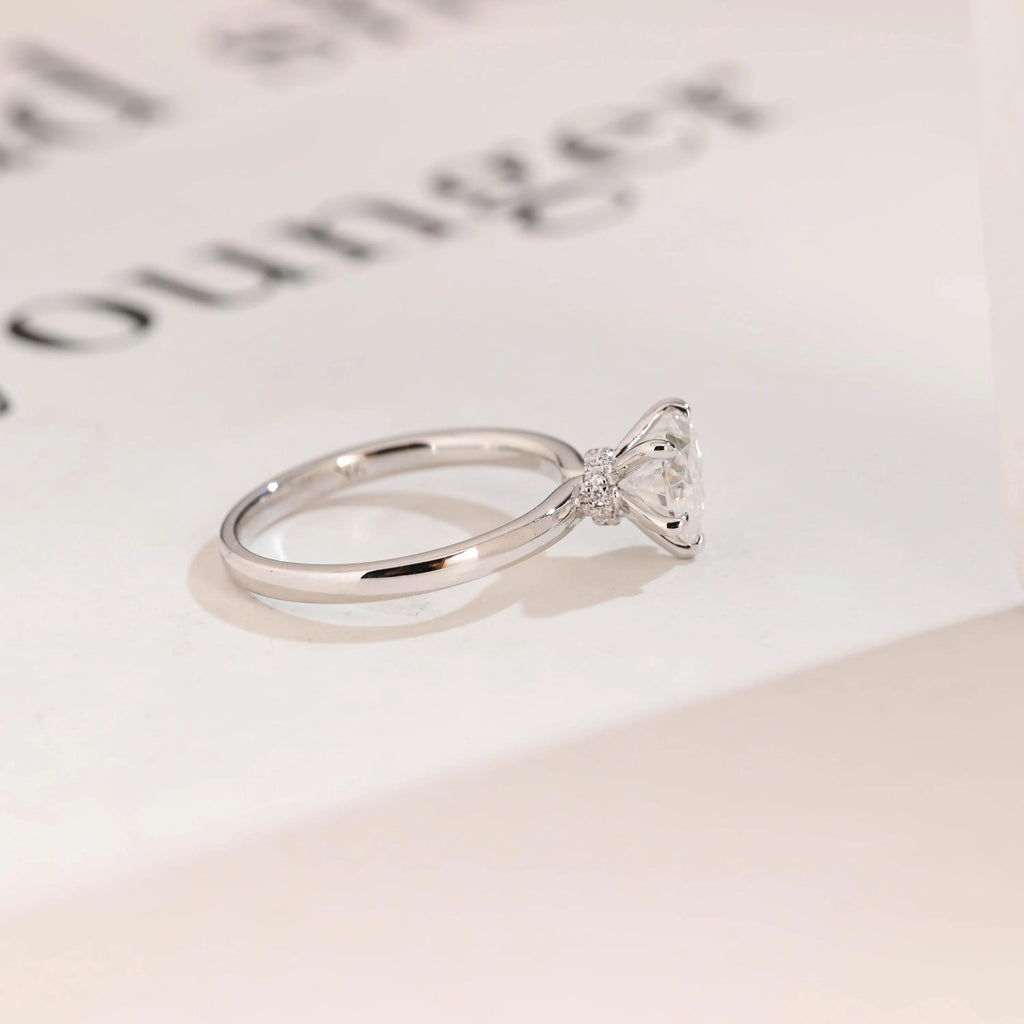 Solid Gold Heart Cut Moissanite Engagement Ring with Hidden Halo