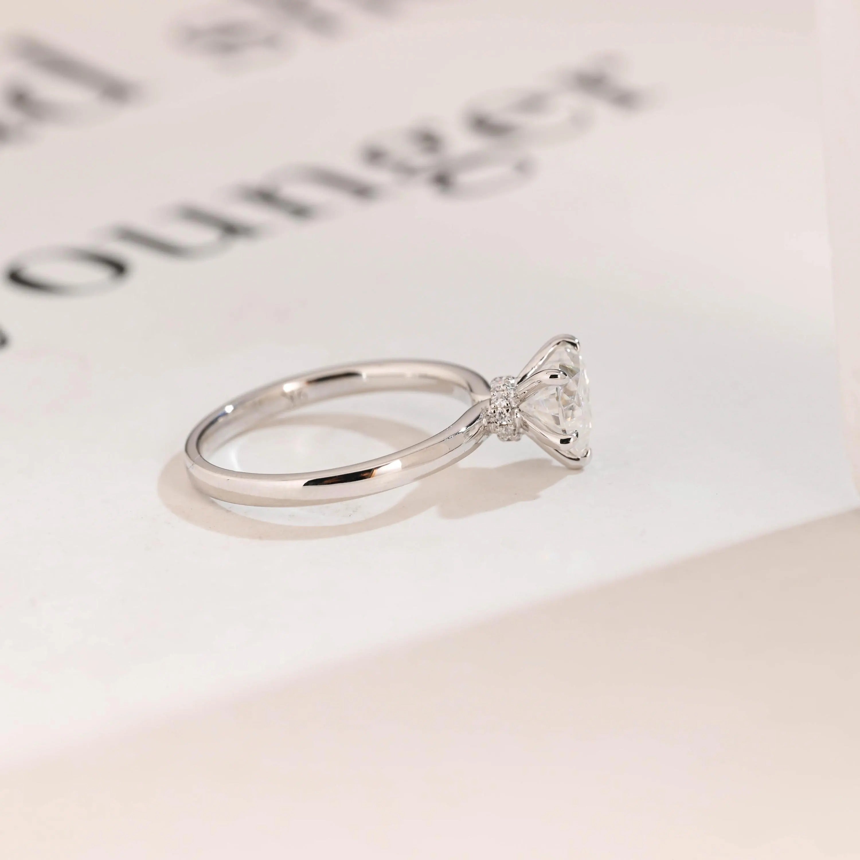 Solid Gold Heart Cut Moissanite Engagement Ring with Hidden Halo