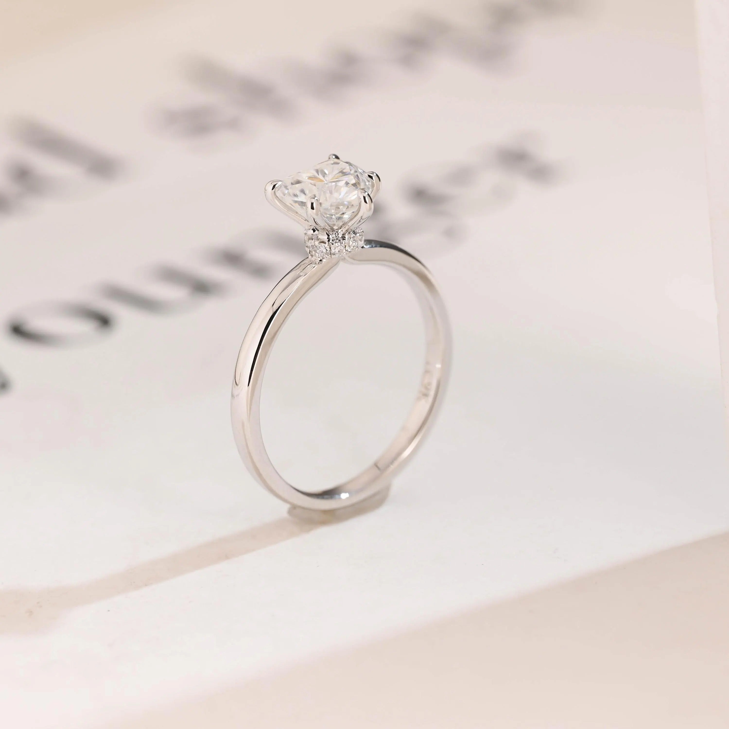 Solid Gold Heart Cut Moissanite Engagement Ring with Hidden Halo