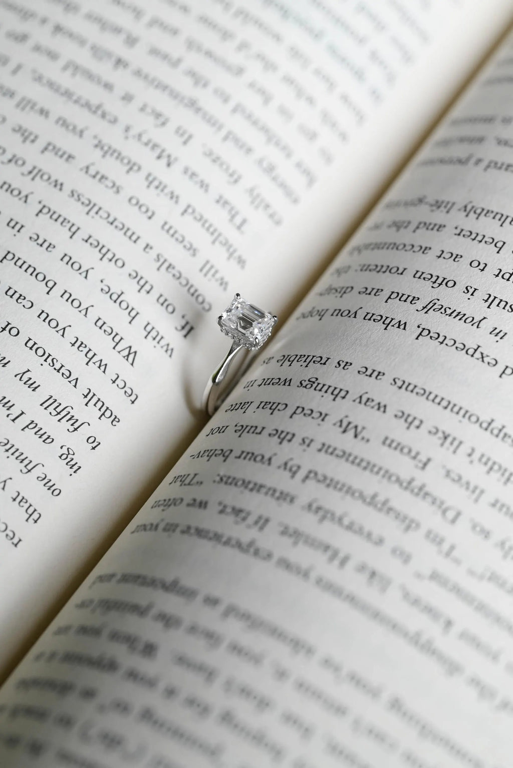 Solid Gold Emerald Cut Moissanite Engagement Ring with Hidden Halo, Promise Ring