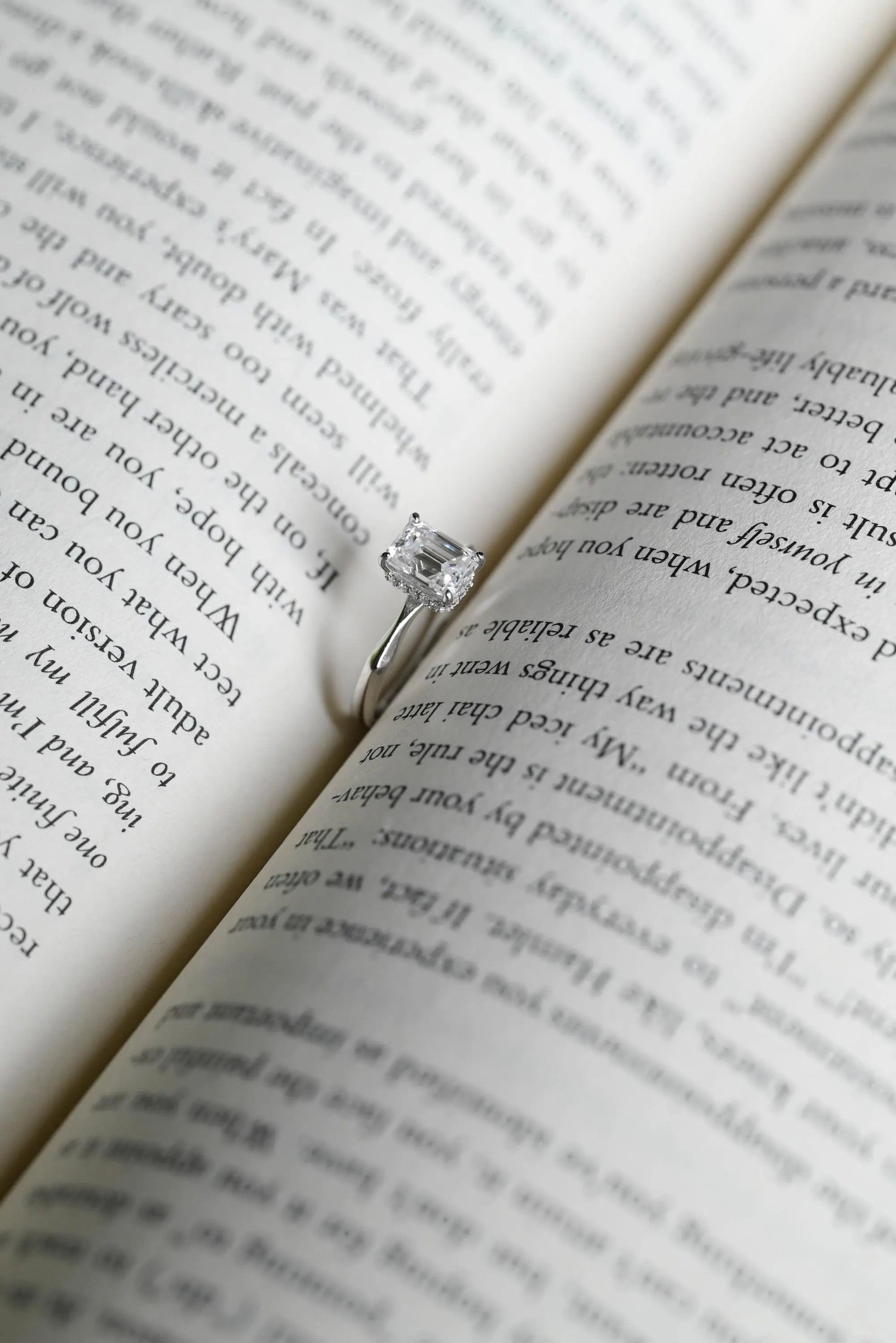 Solid Gold Emerald Cut Moissanite Engagement Ring with Hidden Halo, Promise Ring