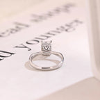 Solid Gold Emerald Cut Moissanite Engagement Ring with Hidden Halo, Promise Ring