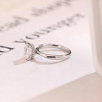 Solid Gold Emerald Cut Moissanite Engagement Ring with Hidden Halo, Promise Ring