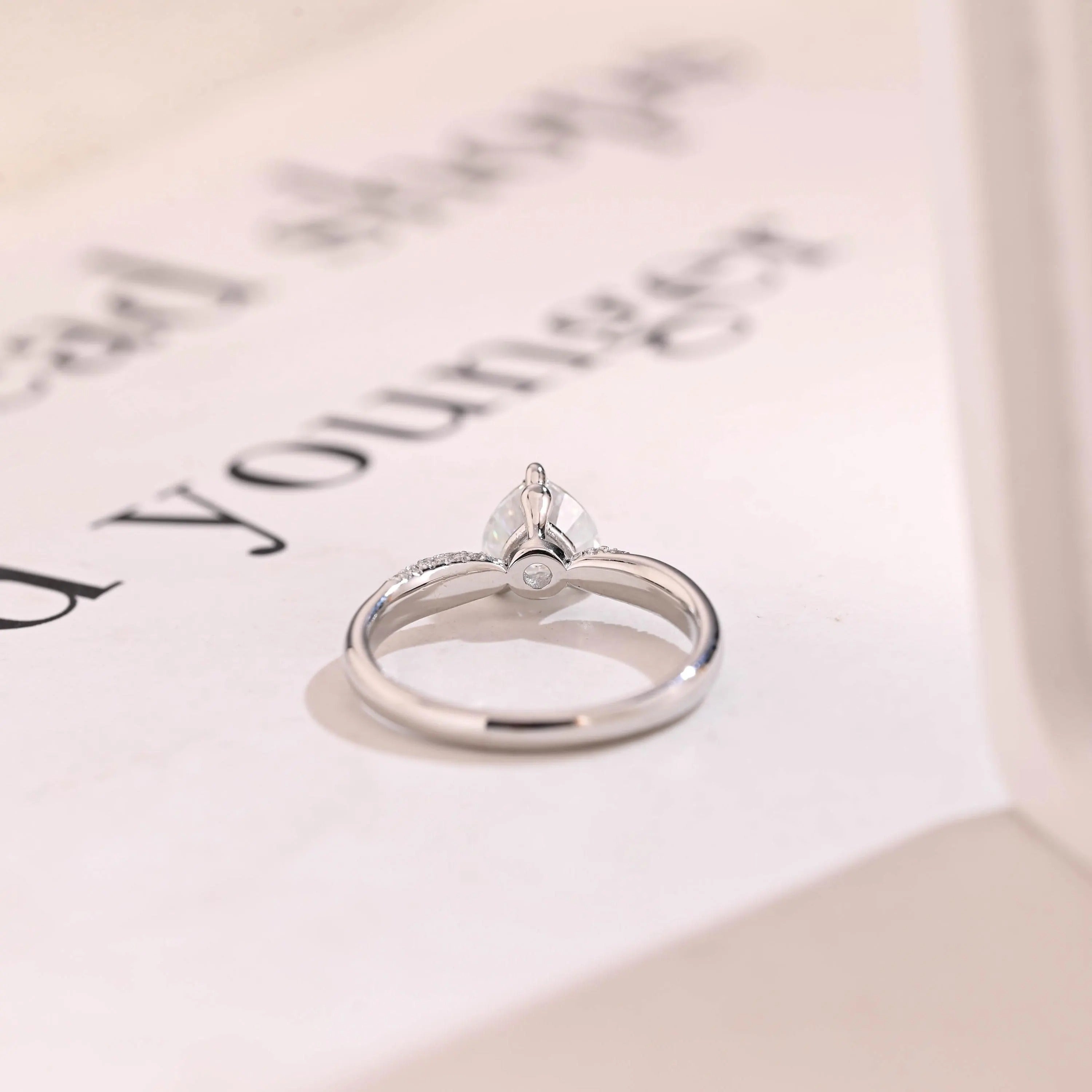 Solid Gold Heart Cut Moissanite Engagement Ring, Half Eternity Promise Ring