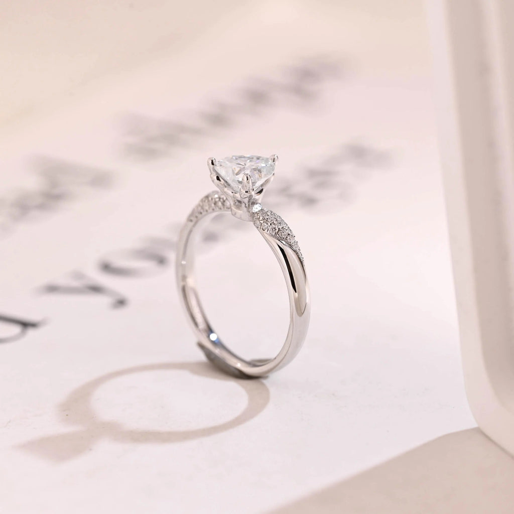 Solid Gold Heart Cut Moissanite Engagement Ring, Half Eternity Promise Ring