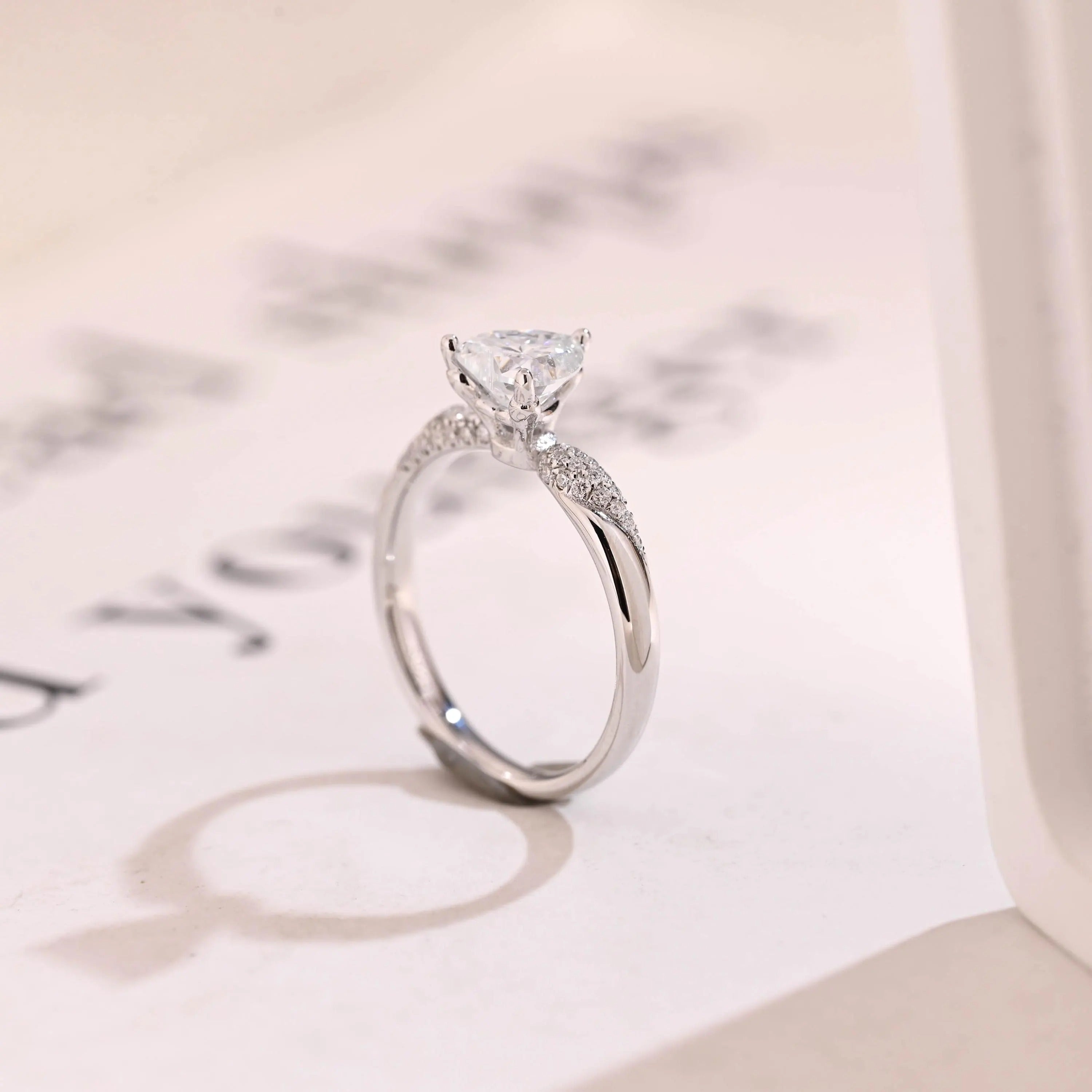 Solid Gold Heart Cut Moissanite Engagement Ring, Half Eternity Promise Ring