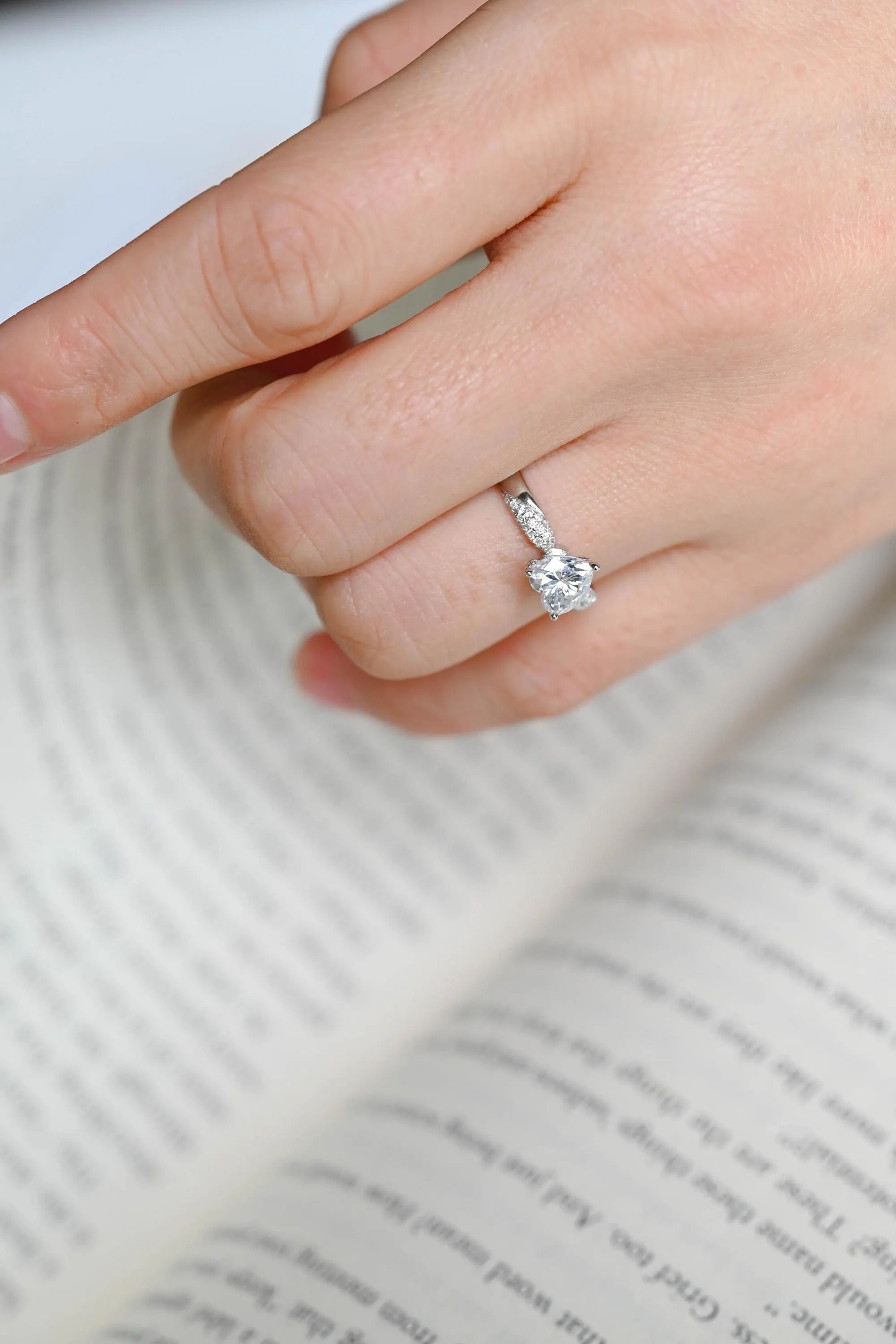 Solid Gold Heart Cut Moissanite Engagement Ring, Half Eternity Promise Ring