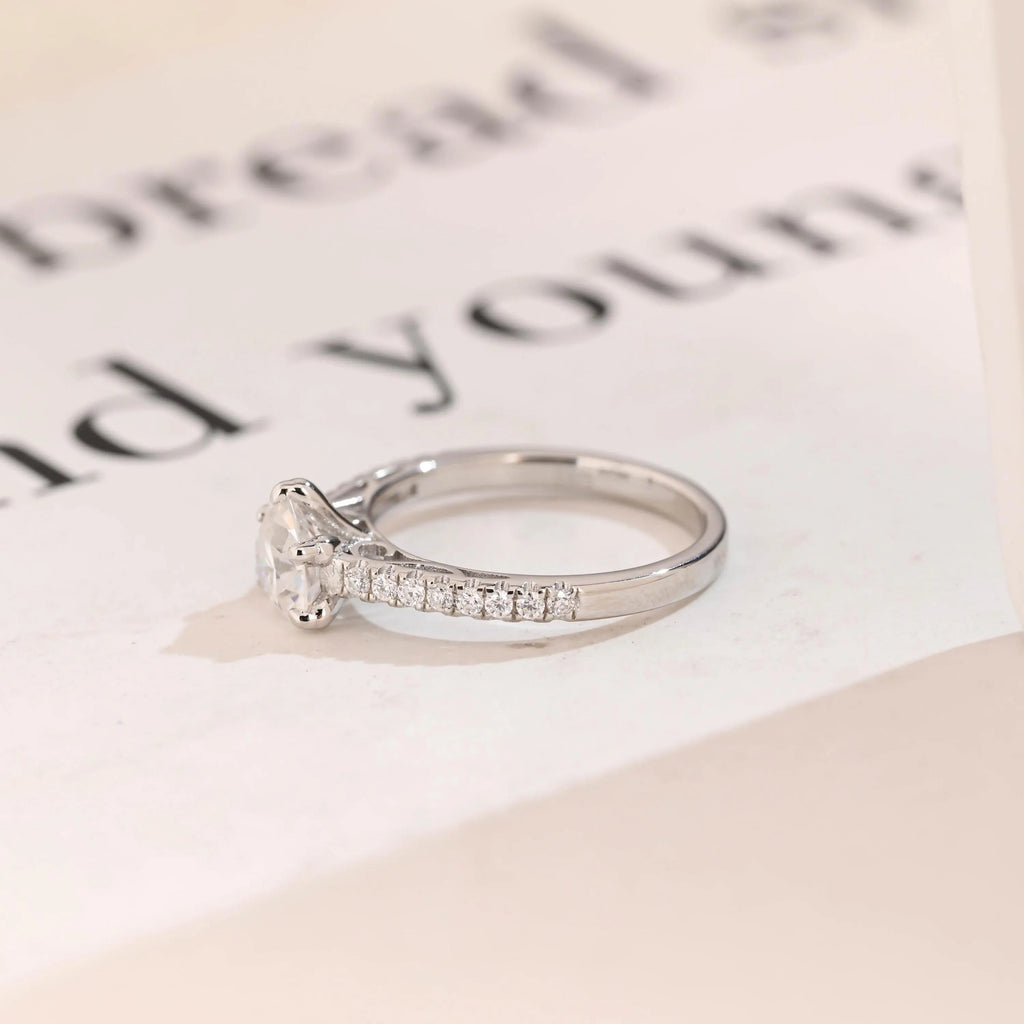Solid Gold Half Eternity Heart Cut Moissanite Engagement Ring