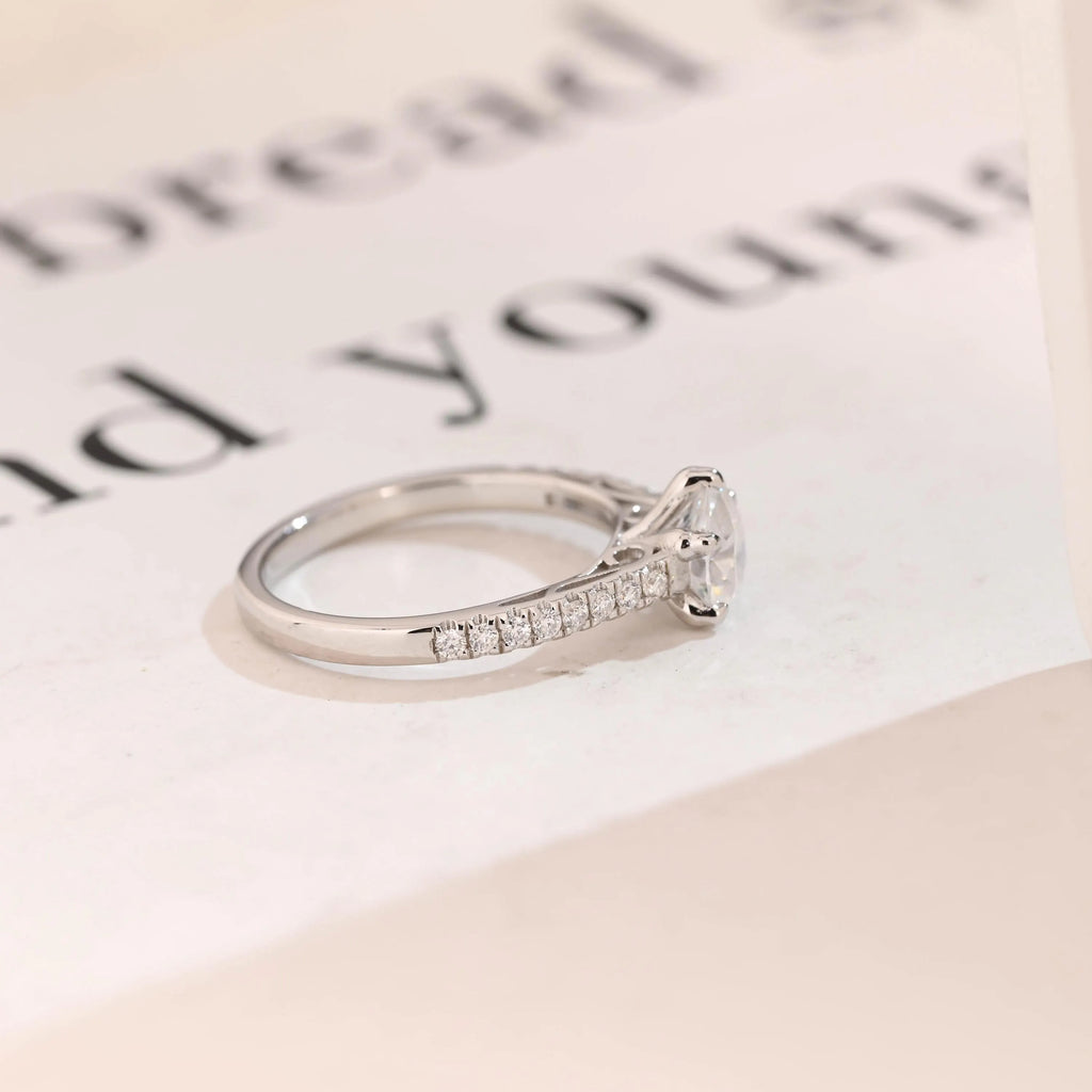 Solid Gold Half Eternity Heart Cut Moissanite Engagement Ring